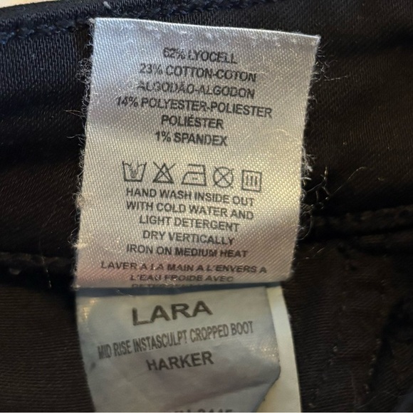 DL1961 Lara Mid Rise Cropped Flare Jeans Black Waxed Raw Hem Sz 27 - Picture 5 of 10